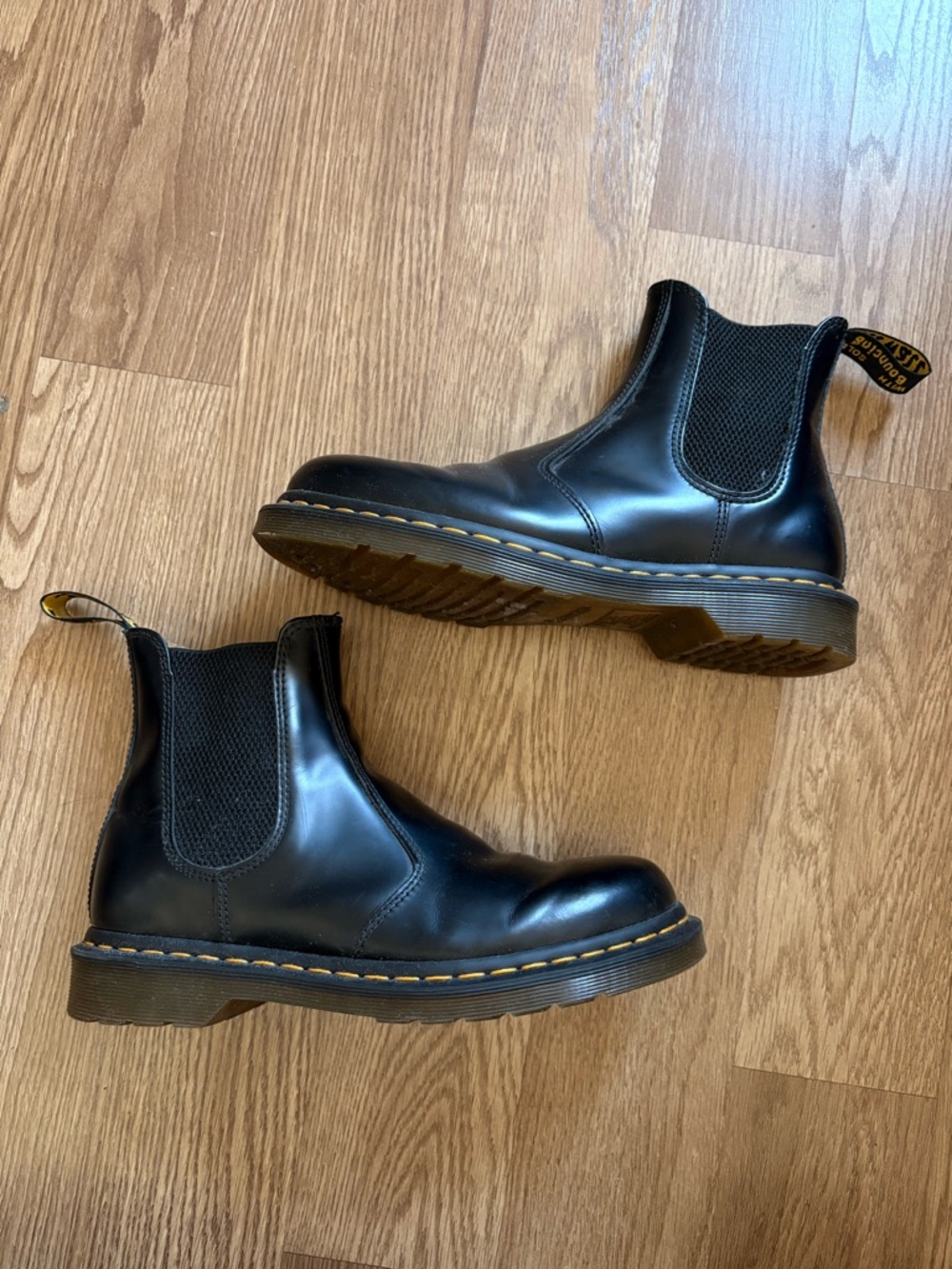 Dr. Martens Black Leather Chelsea Boots with Yellow Welt Stitching